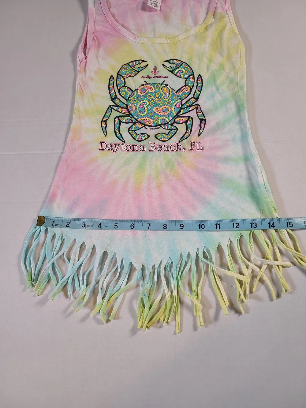 Dreamsicle Kids Daytona Beach Tie-Dye Fringe Crab Graphic Top - Pastel Multi L